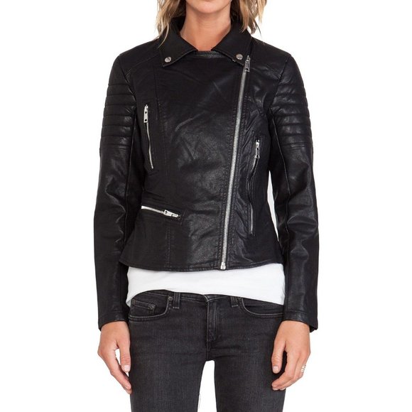 Blank NYC Revolve Size Large Black Faux Leather Moto Biker Jacket Zipper Pockets - Picture 2 of 12